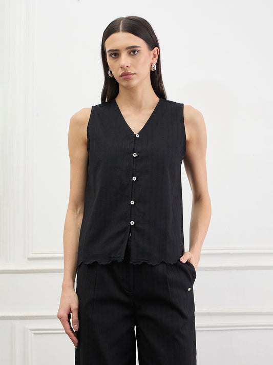 Elle Women Cotton Black Top