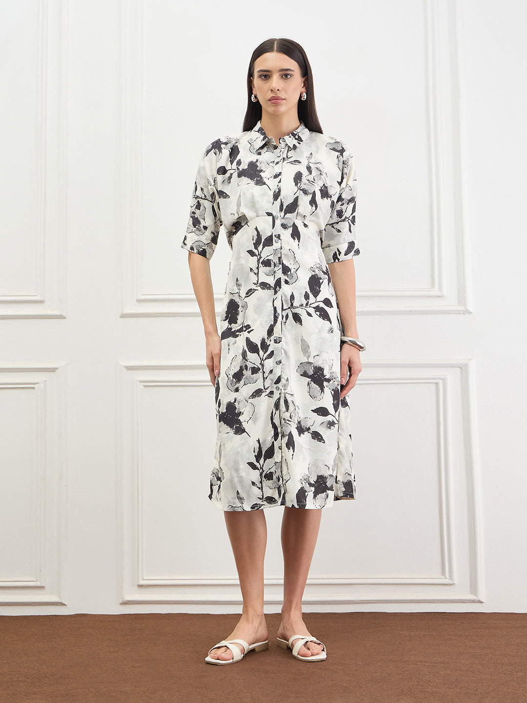 Iconic Women White Printed Loose Fit Dress