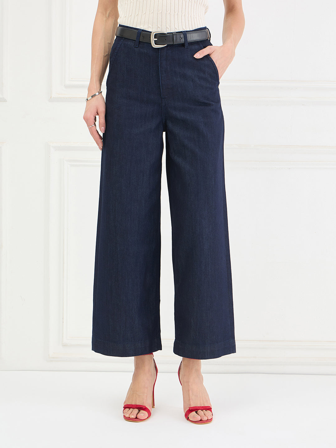 ICONIC Women Navy Blue Flared Fit Mid Rise Jeans