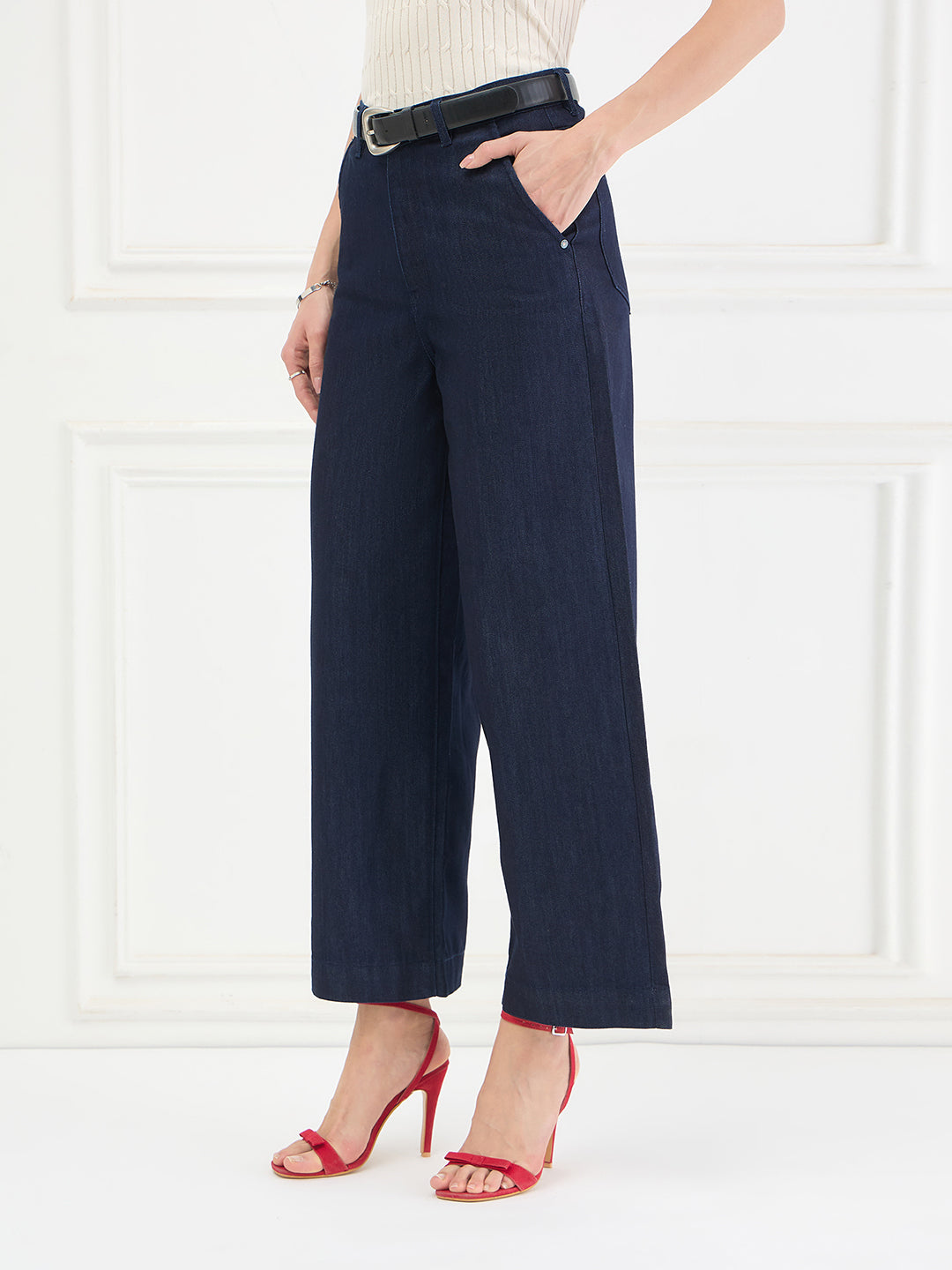 ICONIC Women Navy Blue Flared Fit Mid Rise Jeans