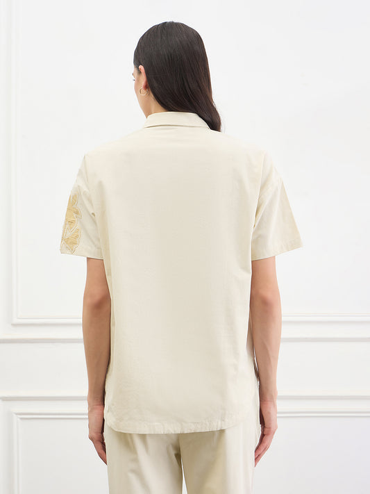 ICONIC Women Cotton Beige Floral Top