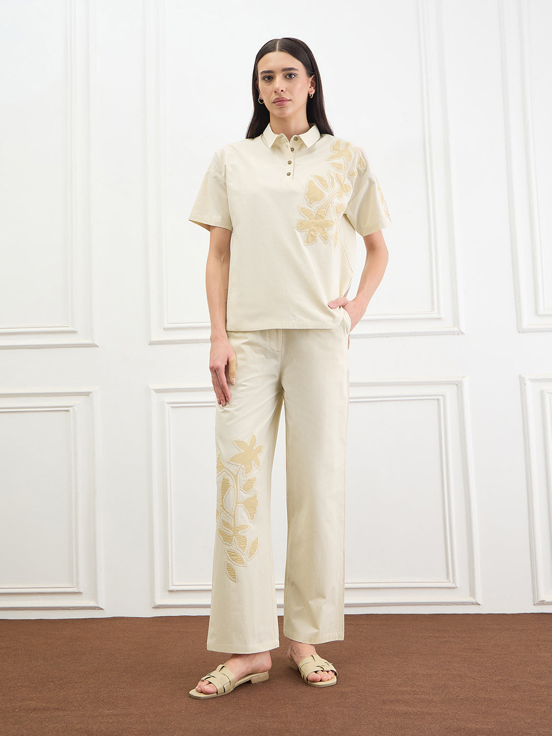 ICONIC Women Cotton Beige Floral Top