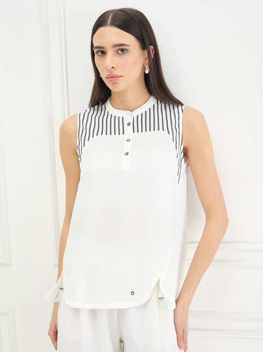 Iconic Women White Striped Loose Fit Top