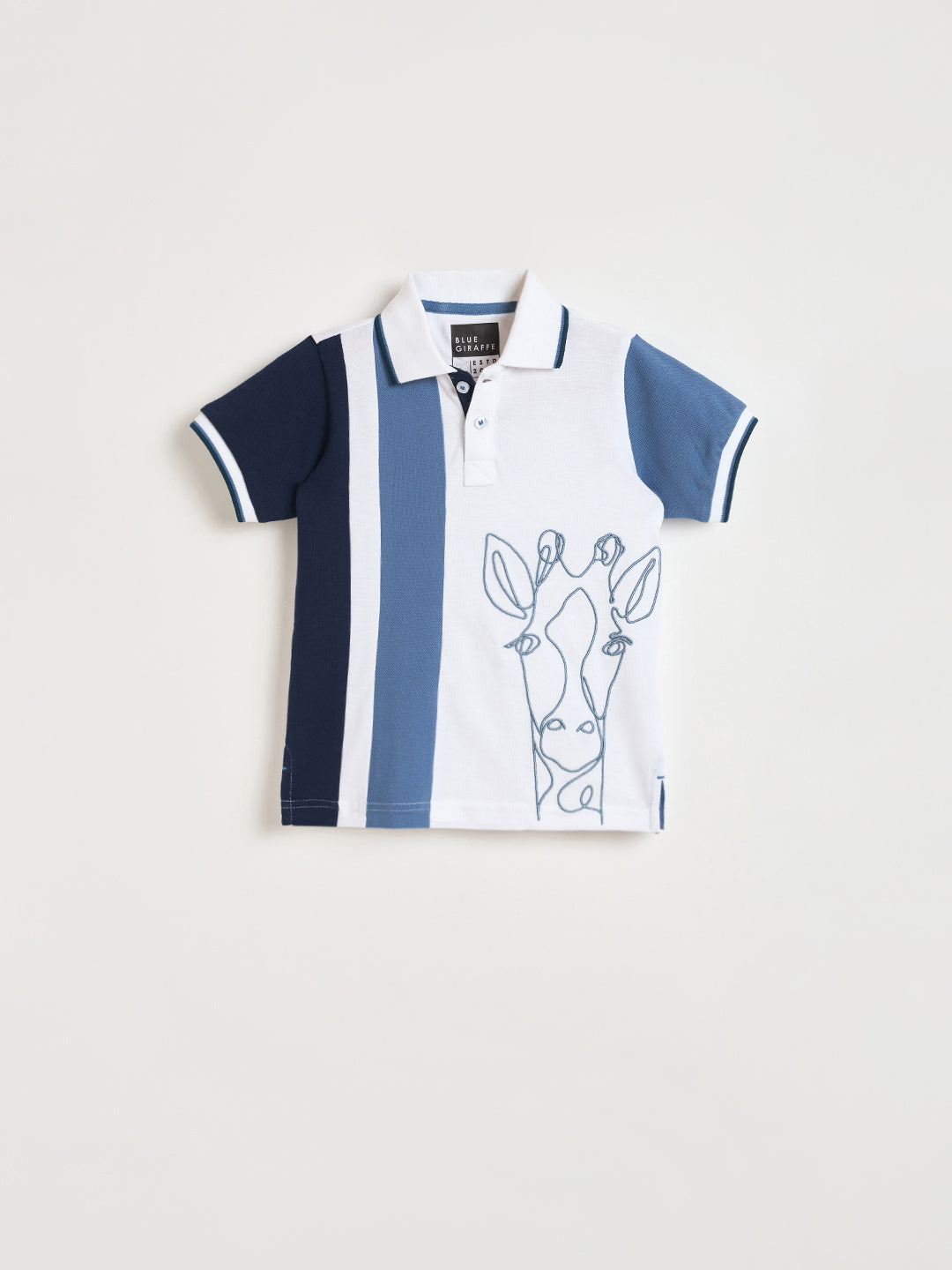 Blue Giraffe Boys White Printed Regular Fit Pure Cotton Polo T-Shirt