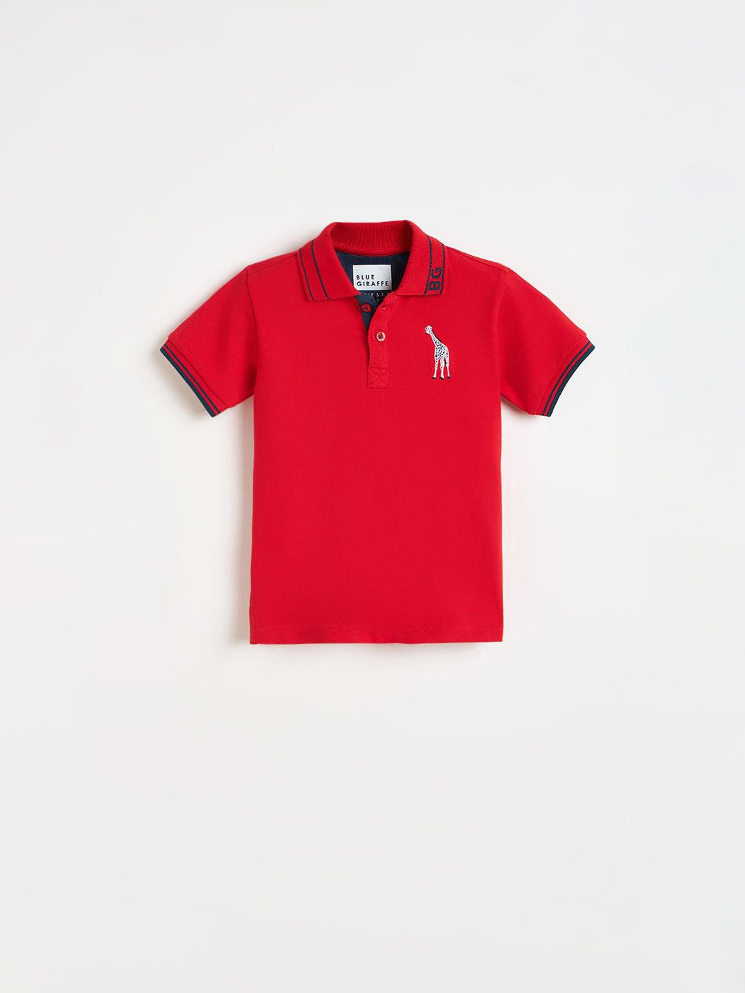 Blue Giraffe Boys Red Solid Regular Fit Polo T-Shirt