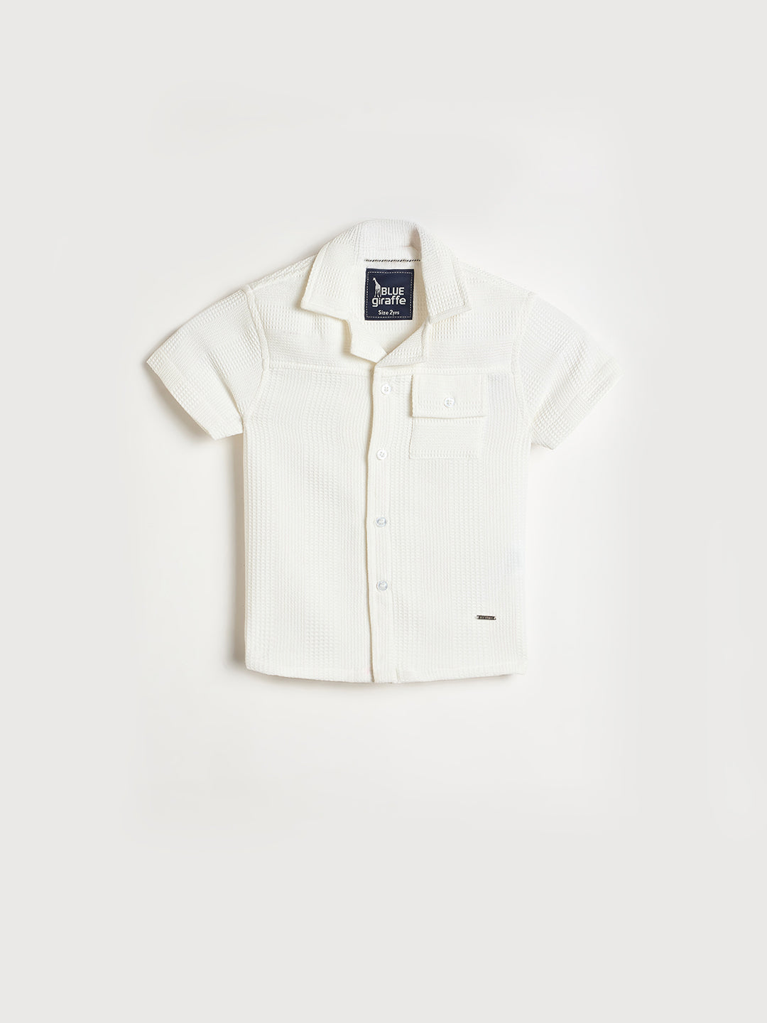 Blue Giraffe Boys White Solid Regular Fit Shirt