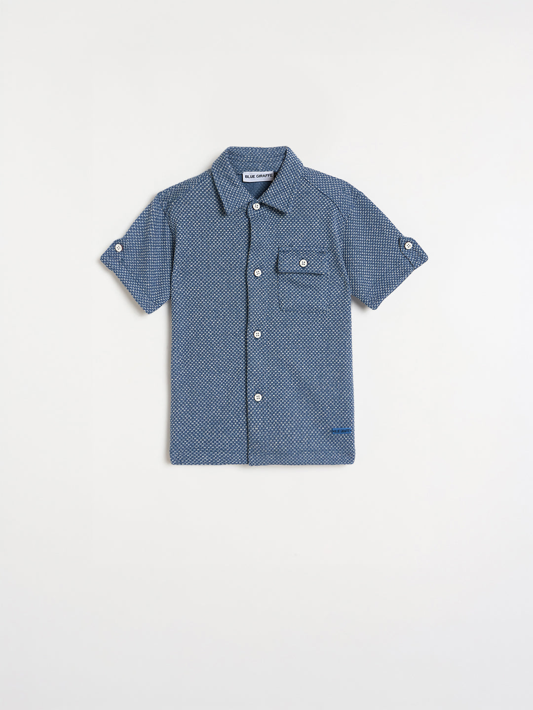 Blue Giraffe Boys Blue Woven Design Regular Fit Shirt