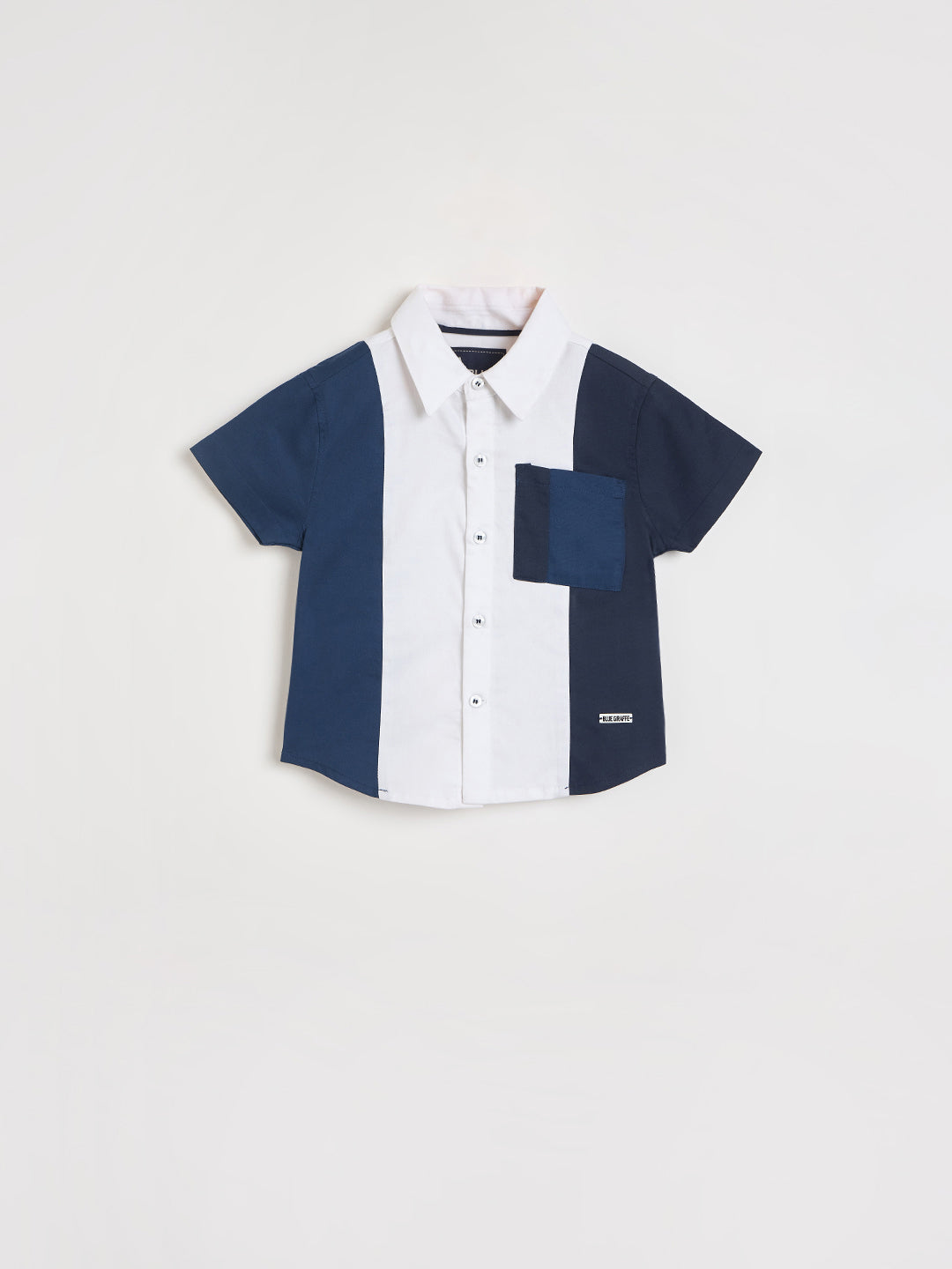 Blue Giraffe Boys Blue Colorblock Regular Fit Pure Cotton Shirt