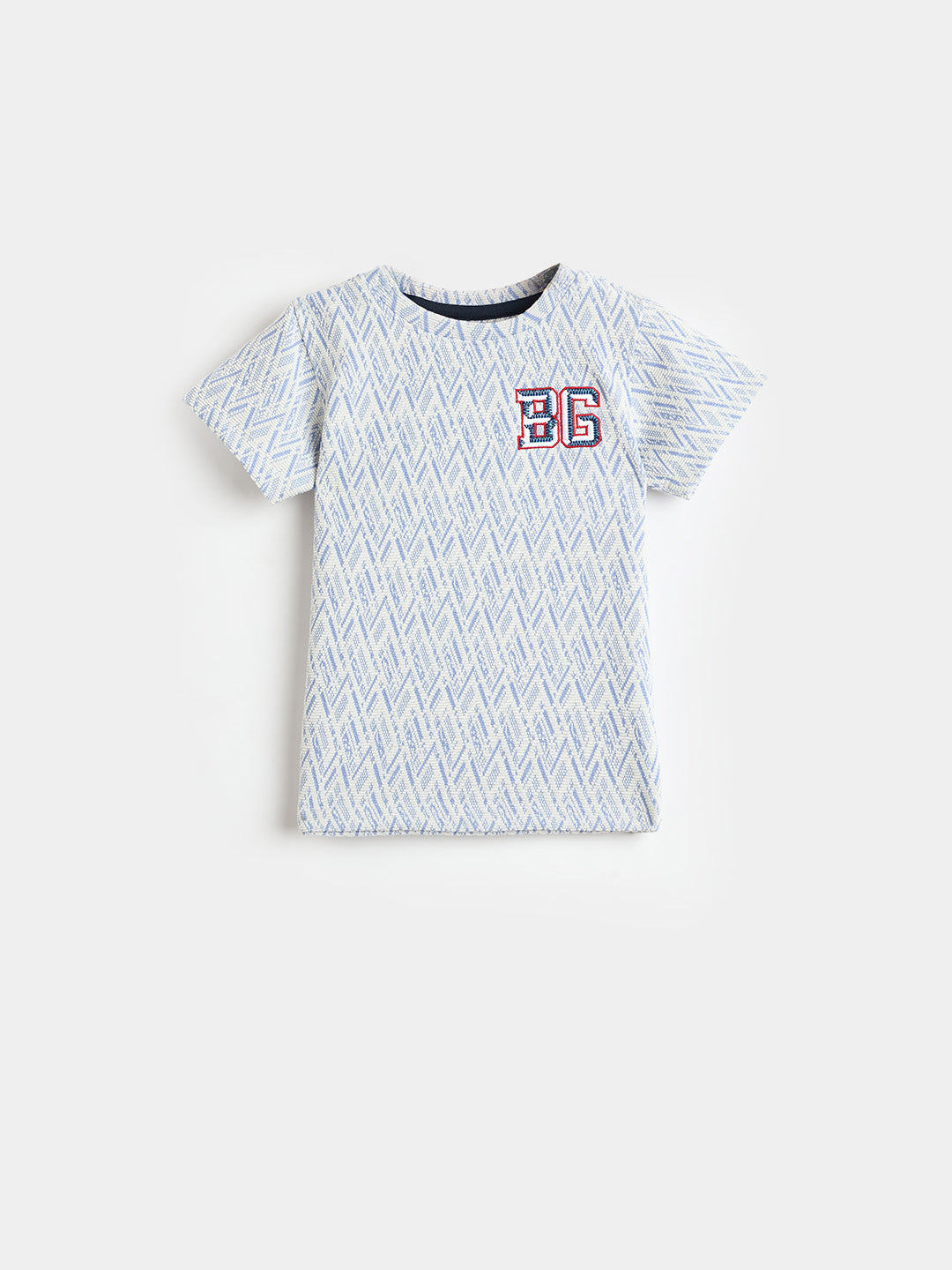 Blue Giraffe Boys Blue Jacquard Regular Fit T-Shirt