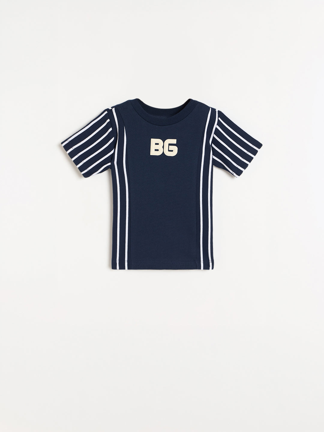 Blue Giraffe Boys Navy Blue Striped Regular Fit T-Shirt