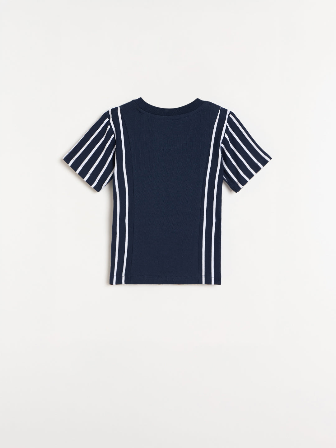 Blue Giraffe Boys Navy Blue Striped Regular Fit T-Shirt