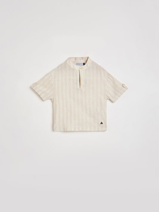 Blue Giraffe Boys Beige Striped Regular Fit Pure Cotton Shirt