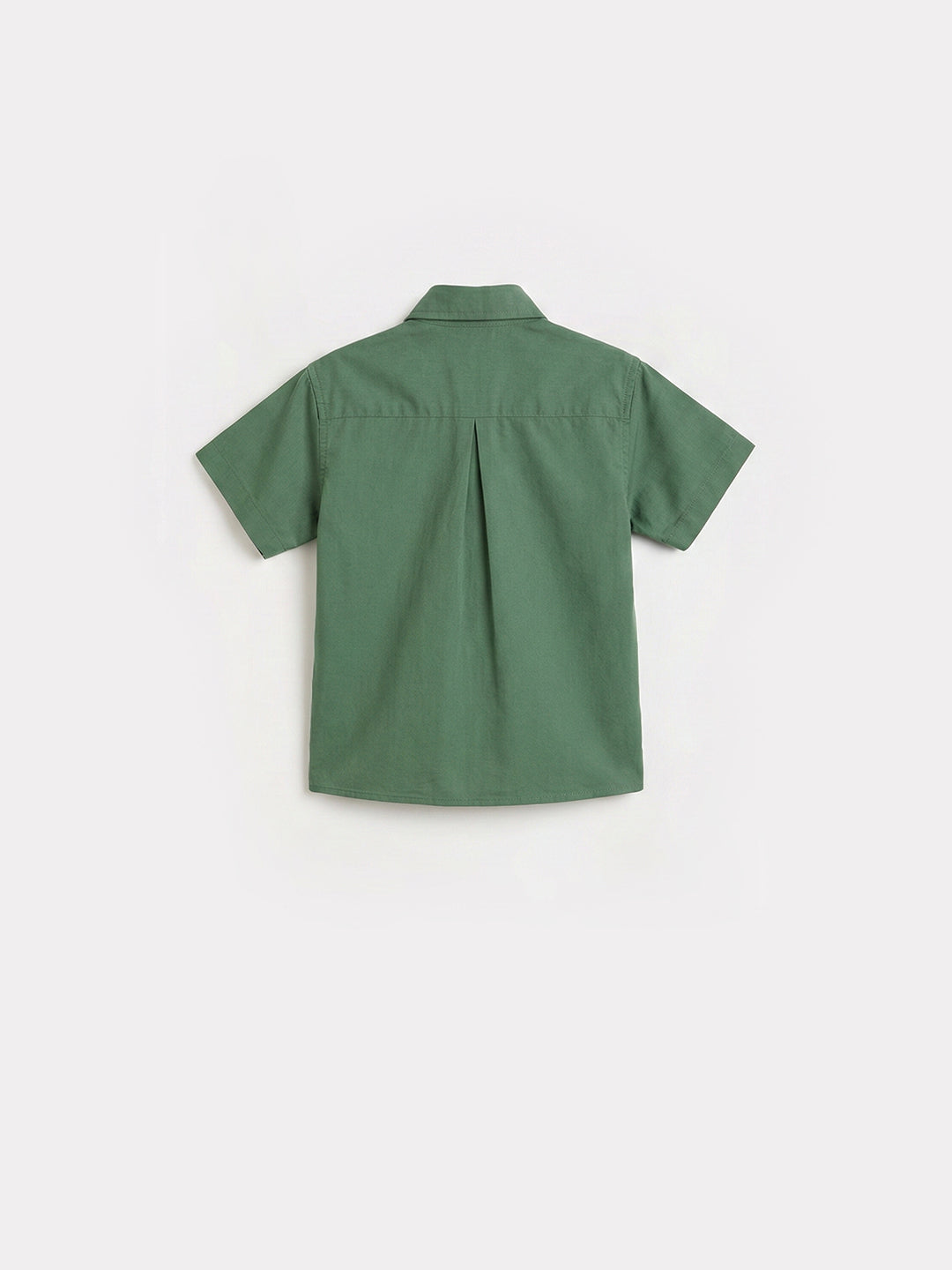 Blue Giraffe Boys Green Woven Design Shirt