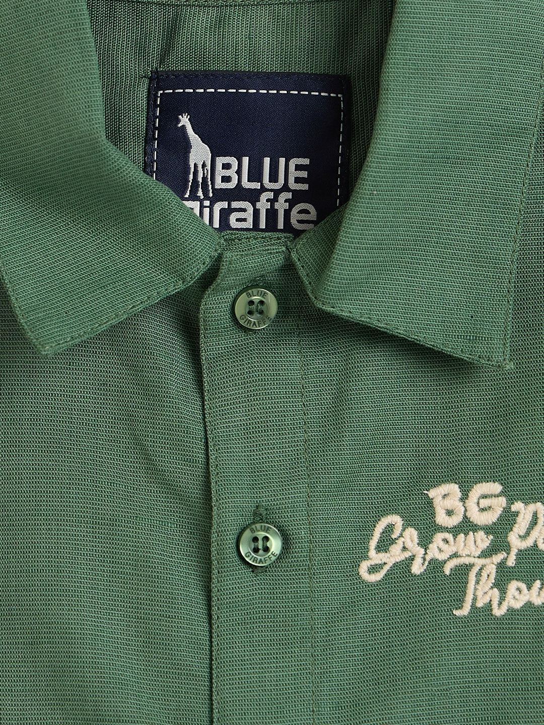 Blue Giraffe Boys Green Woven Design Shirt