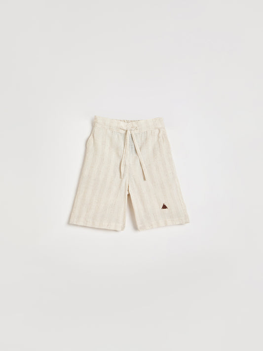 Blue Giraffe Boys Beige Striped Regular Fit Pure Cotton Shorts