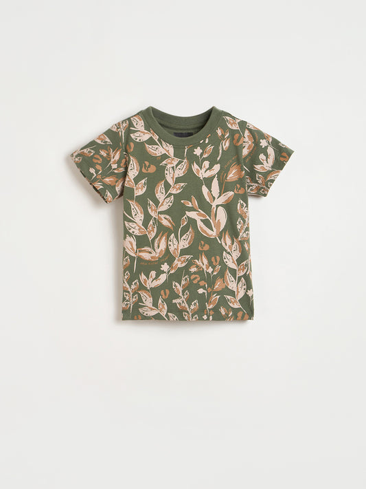 Blue Giraffe Boys Olive Green Printed Regular Fit Pure Cotton T-Shirt