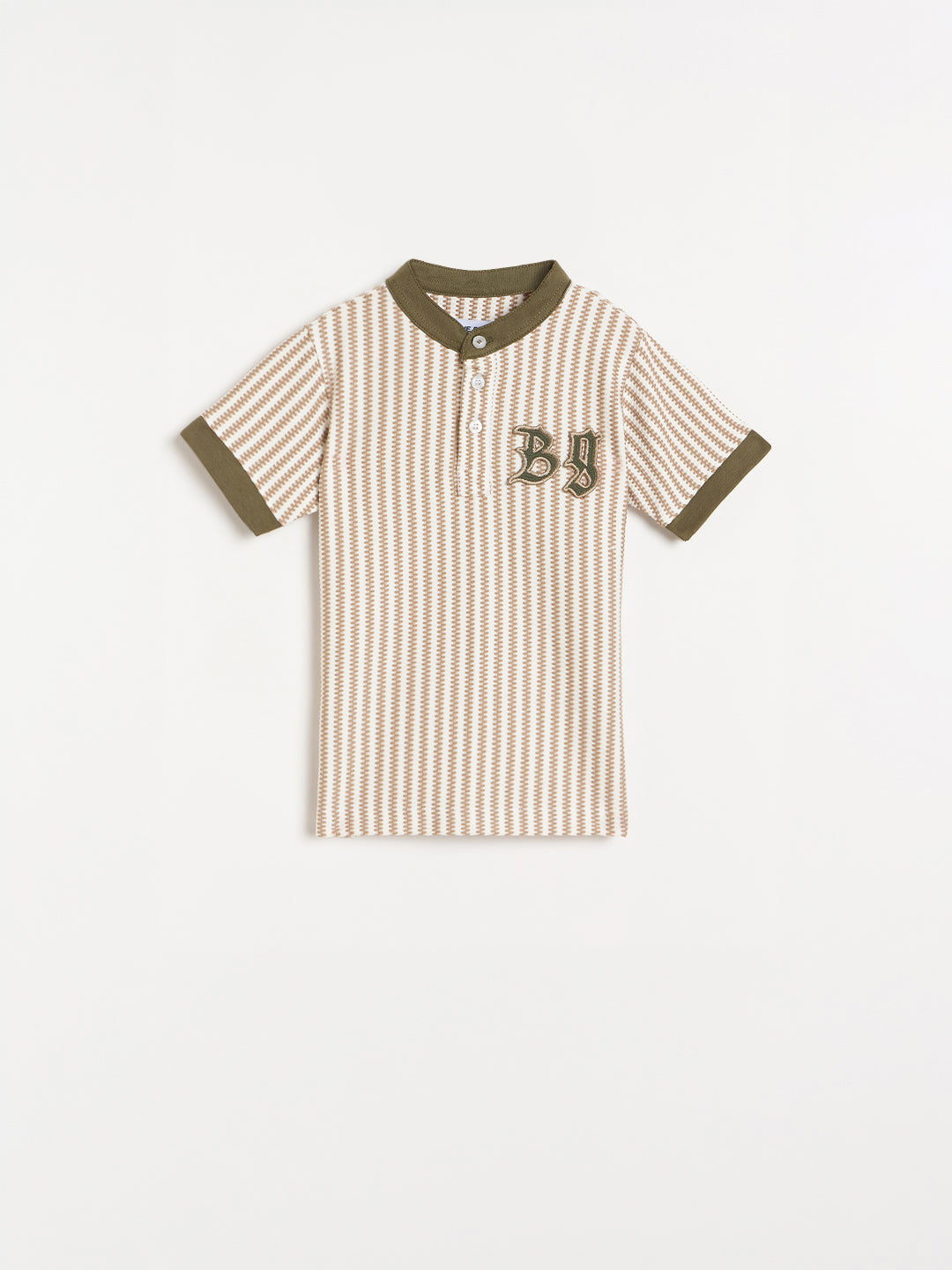 Blue Giraffe Boys Beige Striped Regular Fit T-Shirt