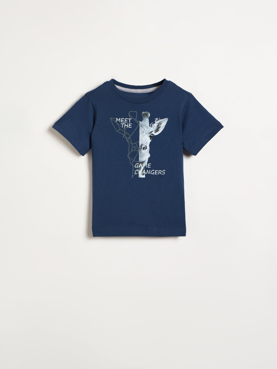 Blue Giraffe Boys Navy Blue Printed Regular Fit Pure Cotton T-Shirt