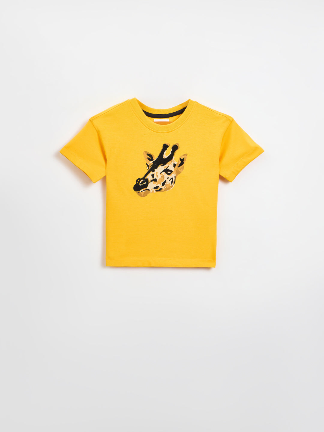 Blue Giraffe Boys Yellow Printed Boxy Fit Pure Cotton T-Shirt