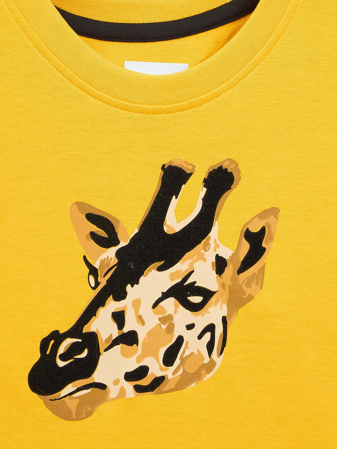 Blue Giraffe Boys Yellow Printed Boxy Fit Pure Cotton T-Shirt