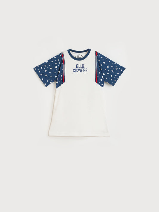 Blue Giraffe White Printed Stretchable A-Line Fit Dress
