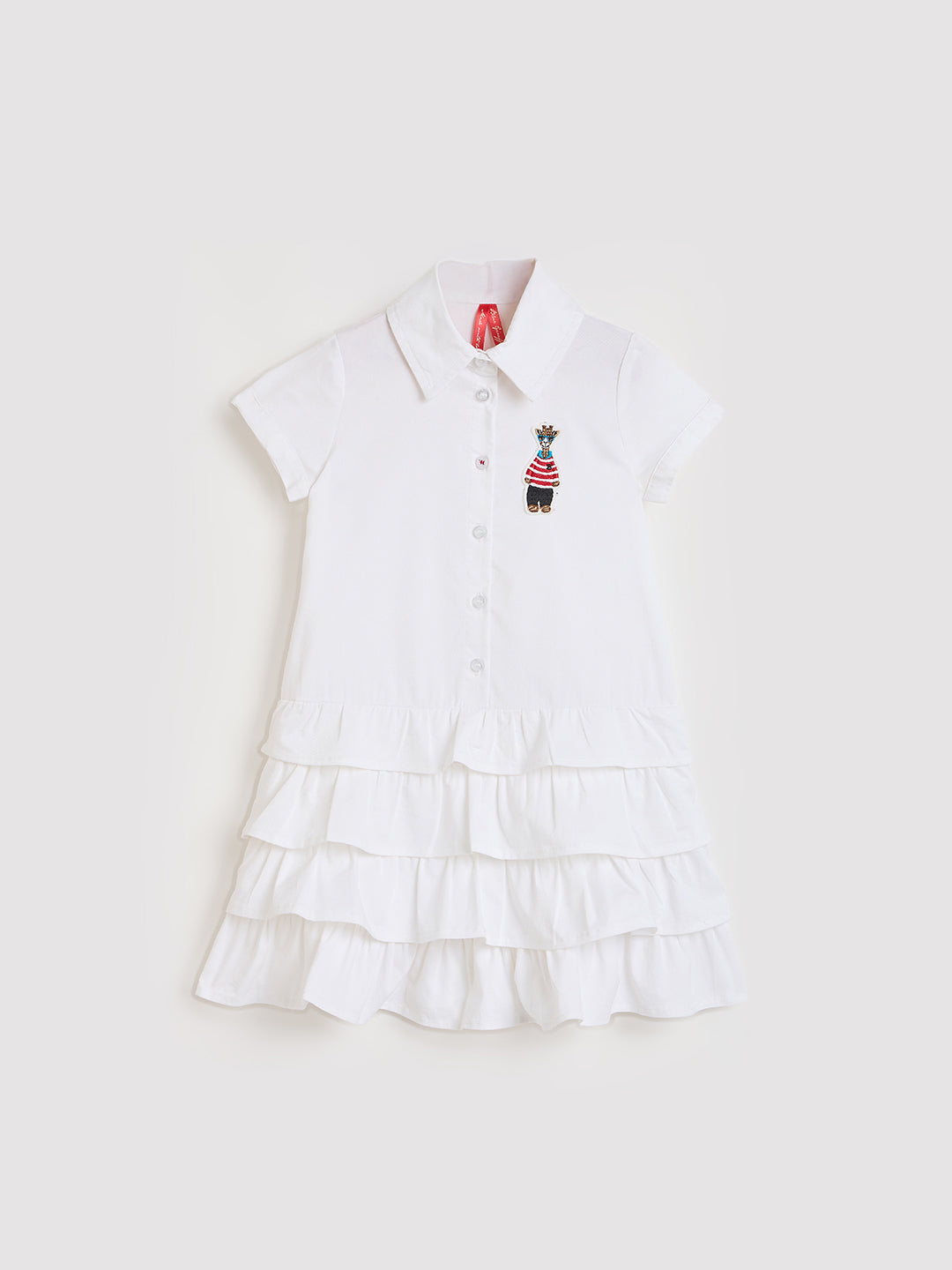 Blue Giraffe Girls White Solid A-Line Fit Pure Cotton Dress