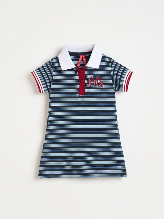 Blue Giraffe Blue Striped Stretchable Straight Fit Dress