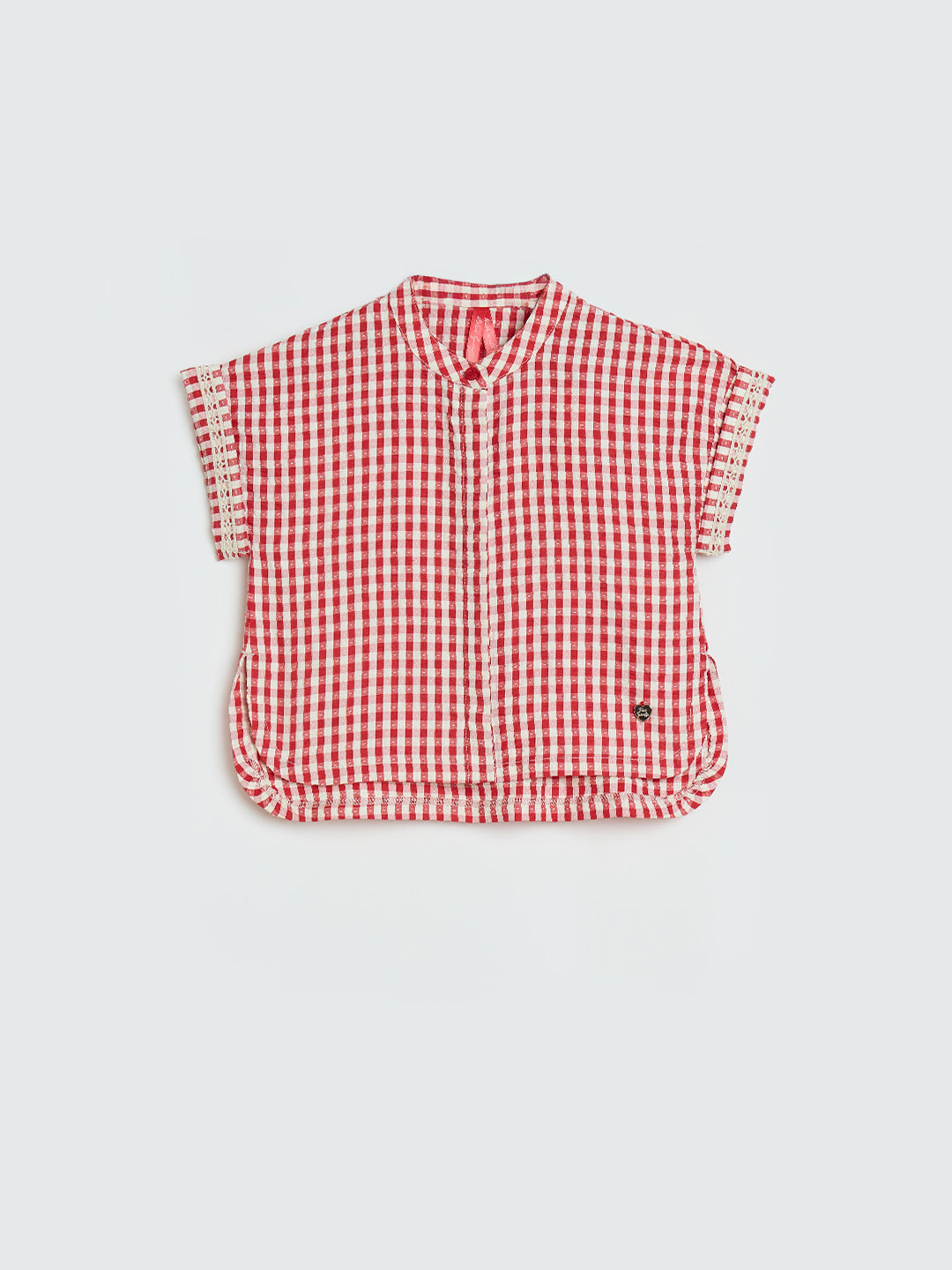 Blue Giraffe Girls Red Checked Boxy Fit Top