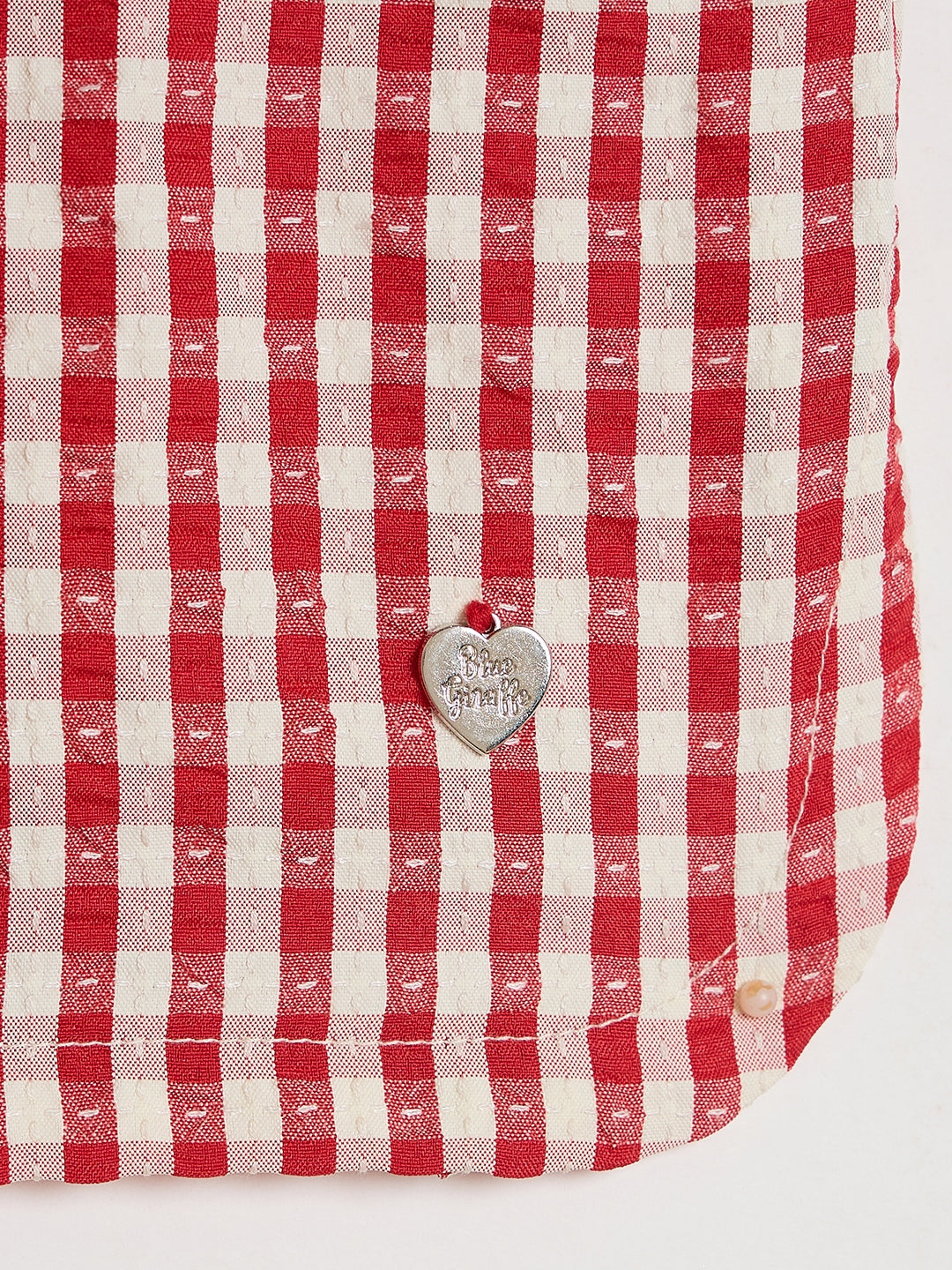 Blue Giraffe Girls Red Checked Boxy Fit Top