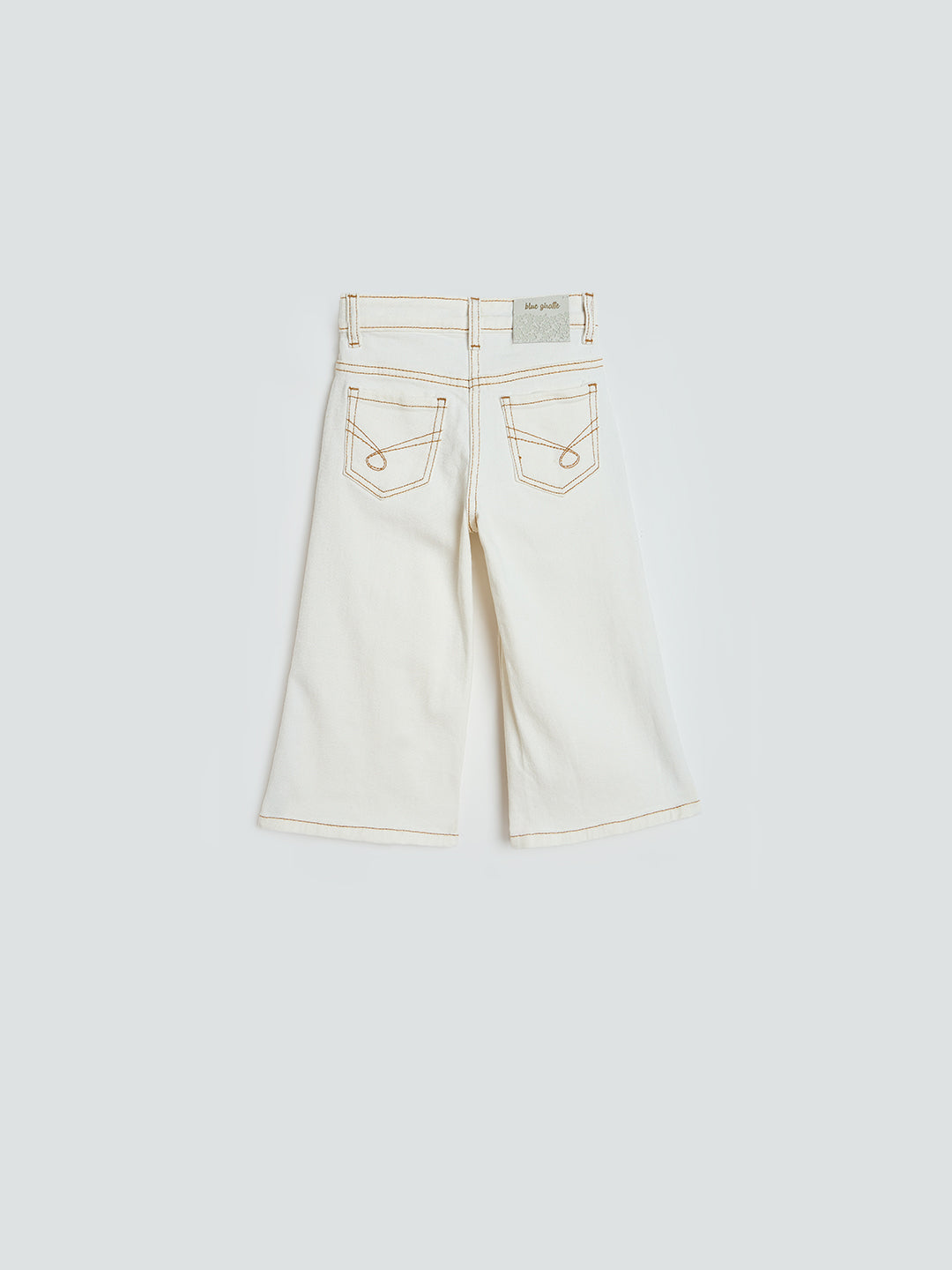 Blue Giraffe White Solid Stretchable Wide Leg Jeans