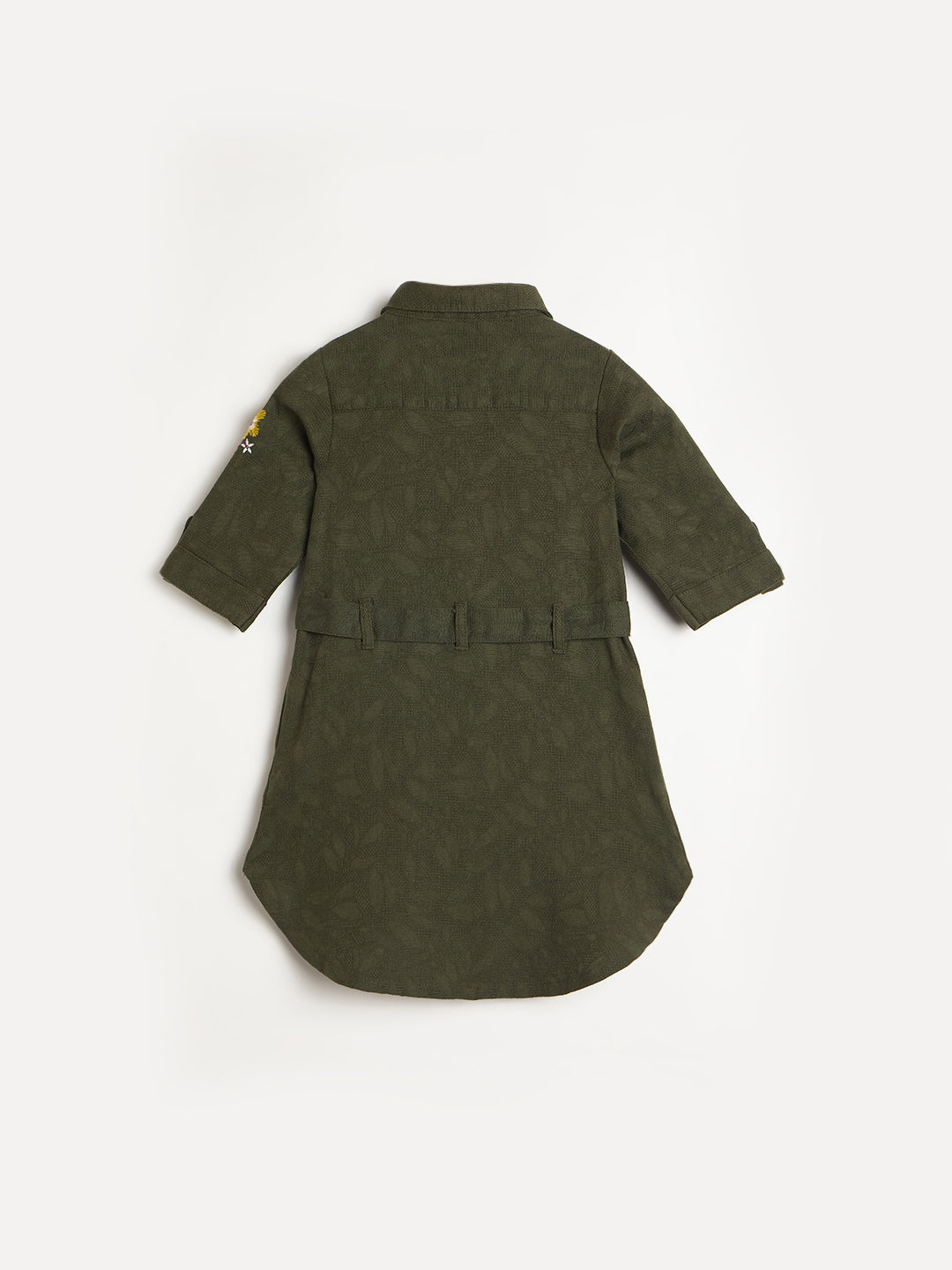 Blue Giraffe Girls Green Embroidered Patch Pocket Midi Dress