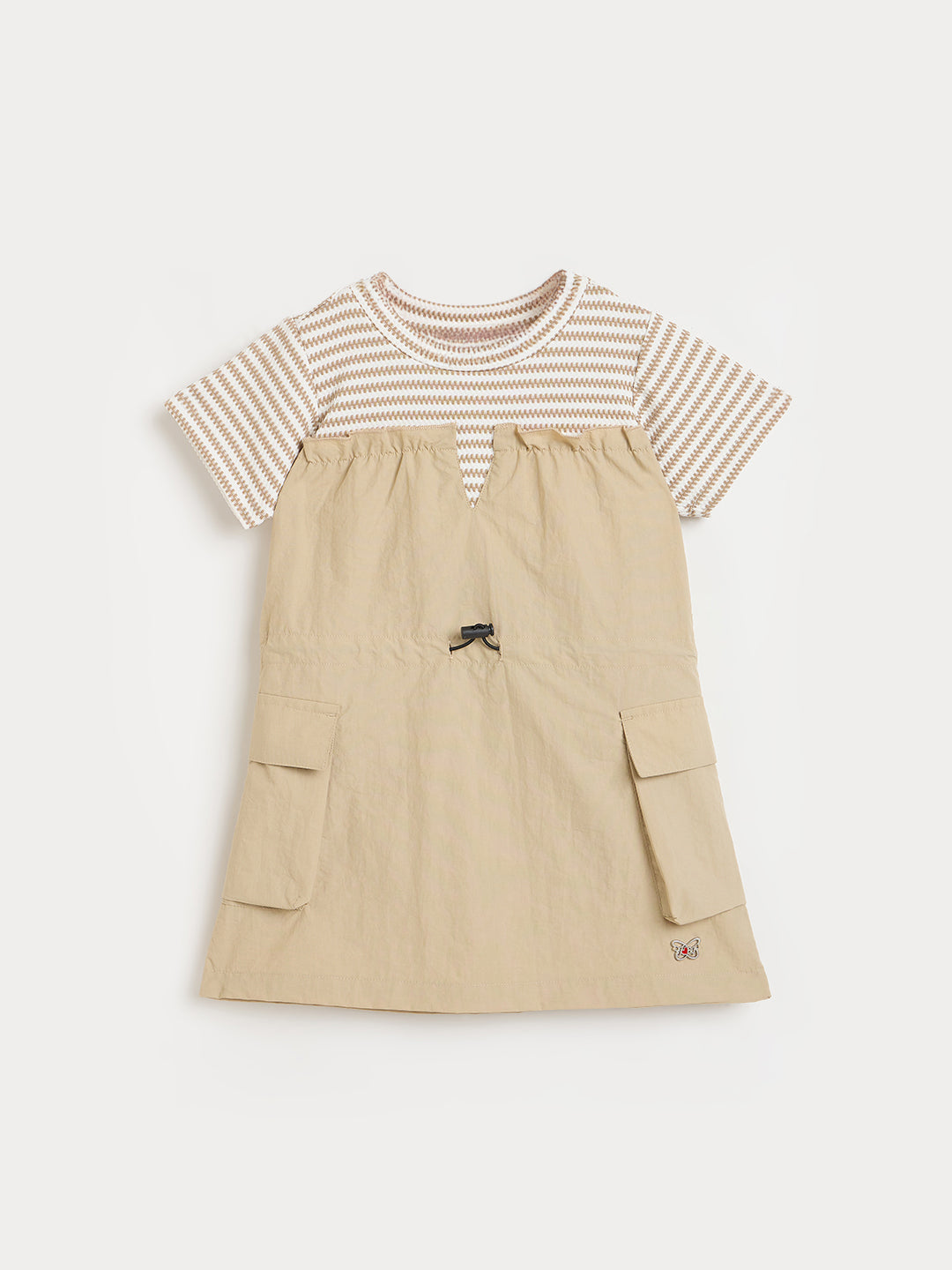 Blue Giraffe Girls Beige Embroidered Fit & Flared Dress