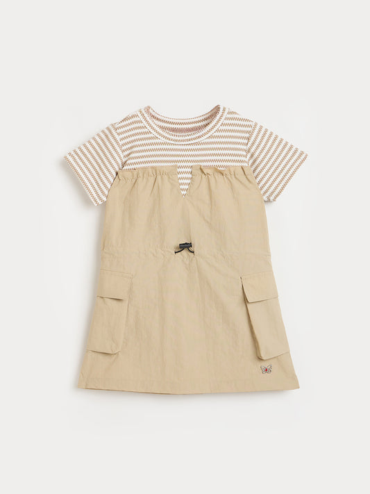 Blue Giraffe Girls Beige Embroidered Fit & Flared Dress