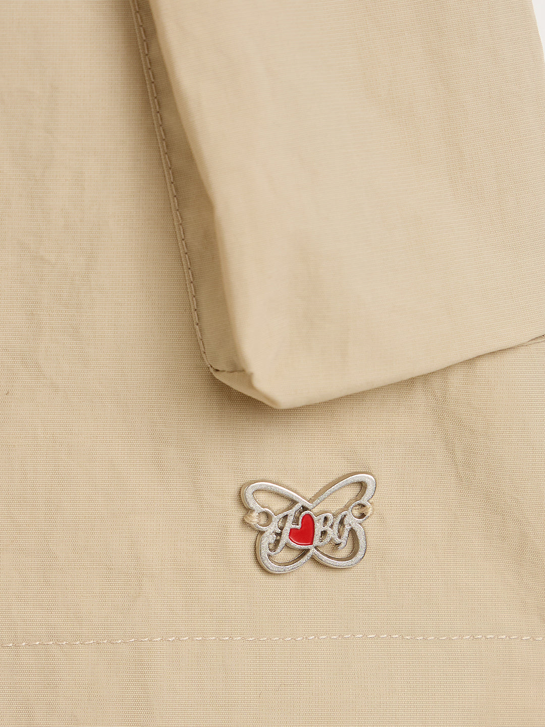 Blue Giraffe Girls Beige Embroidered Fit & Flared Dress