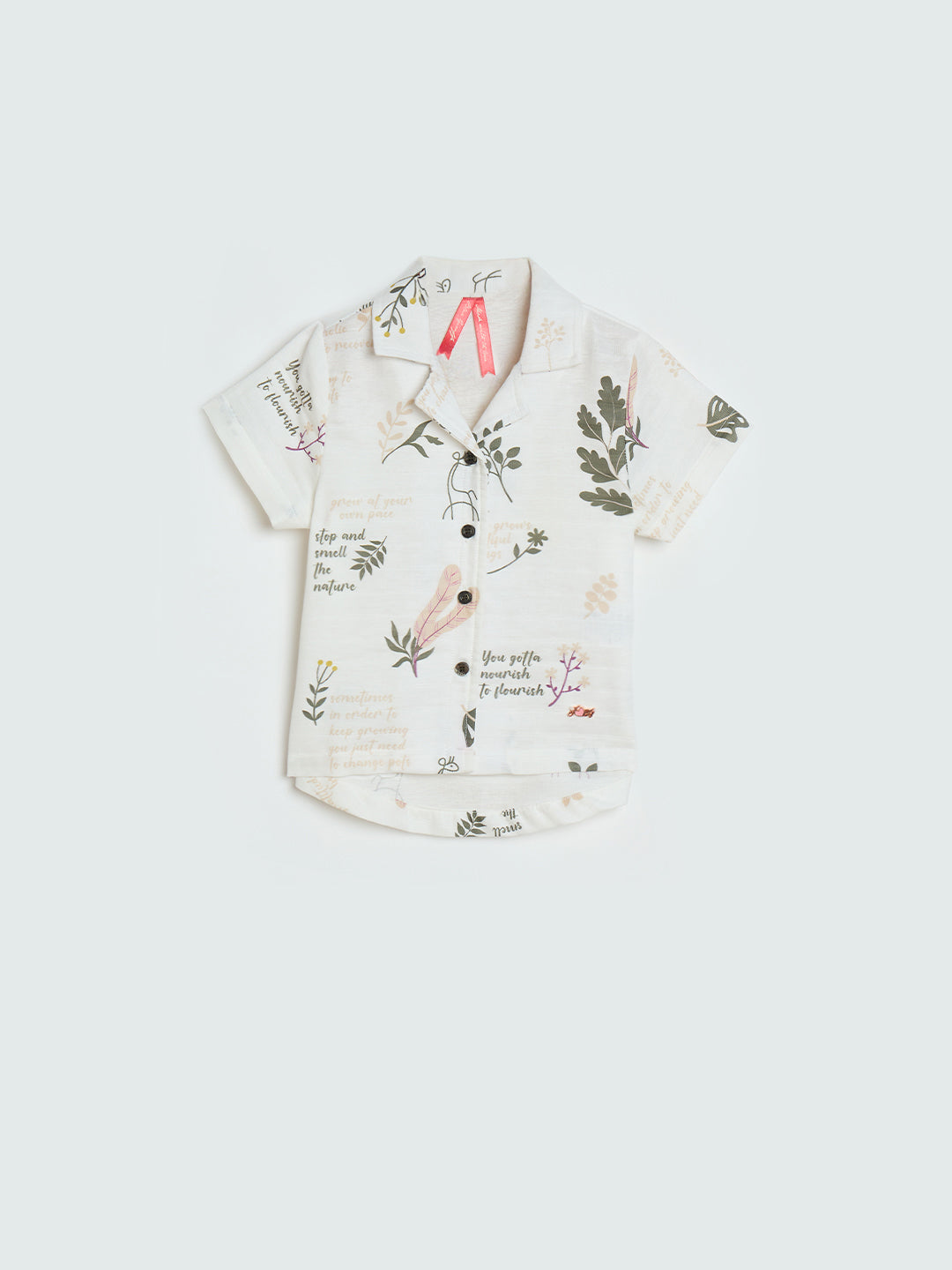 Blue Giraffe Girls Cream Printed Regular Fit Pure Cotton Top