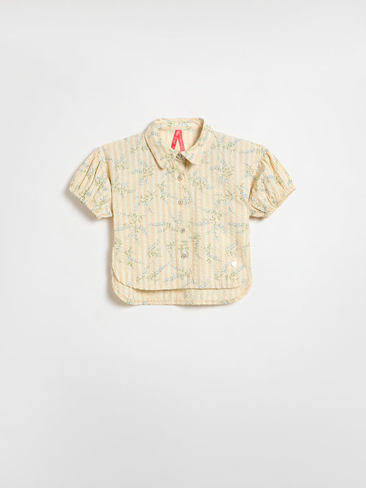 Blue Giraffe Girls Beige Printed Regular Fit Top