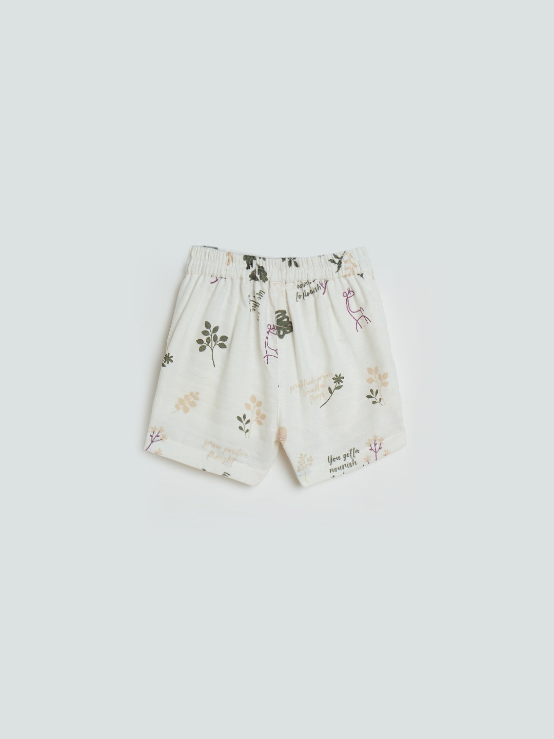 Blue Giraffe Girls Cream Printed Regular Fit Pure Cotton Shorts