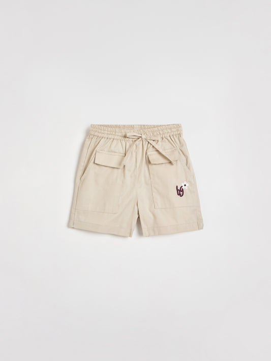 Blue Giraffe Girls Beige Solid Regular Fit Pure Cotton Shorts