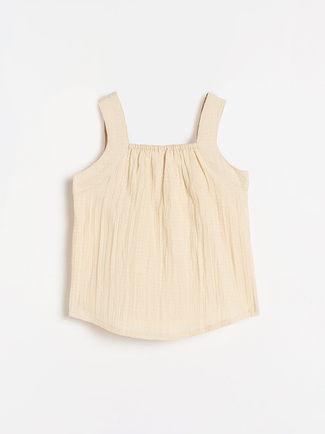 Blue Giraffe Girls Cream Embroidered Regular Fit Top