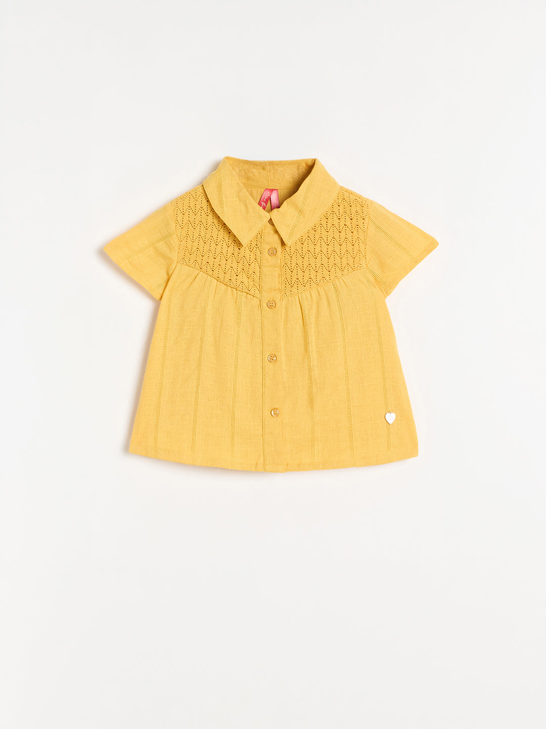 Blue Giraffe Girls Yellow Solid Regular Fit Pure Cotton Top
