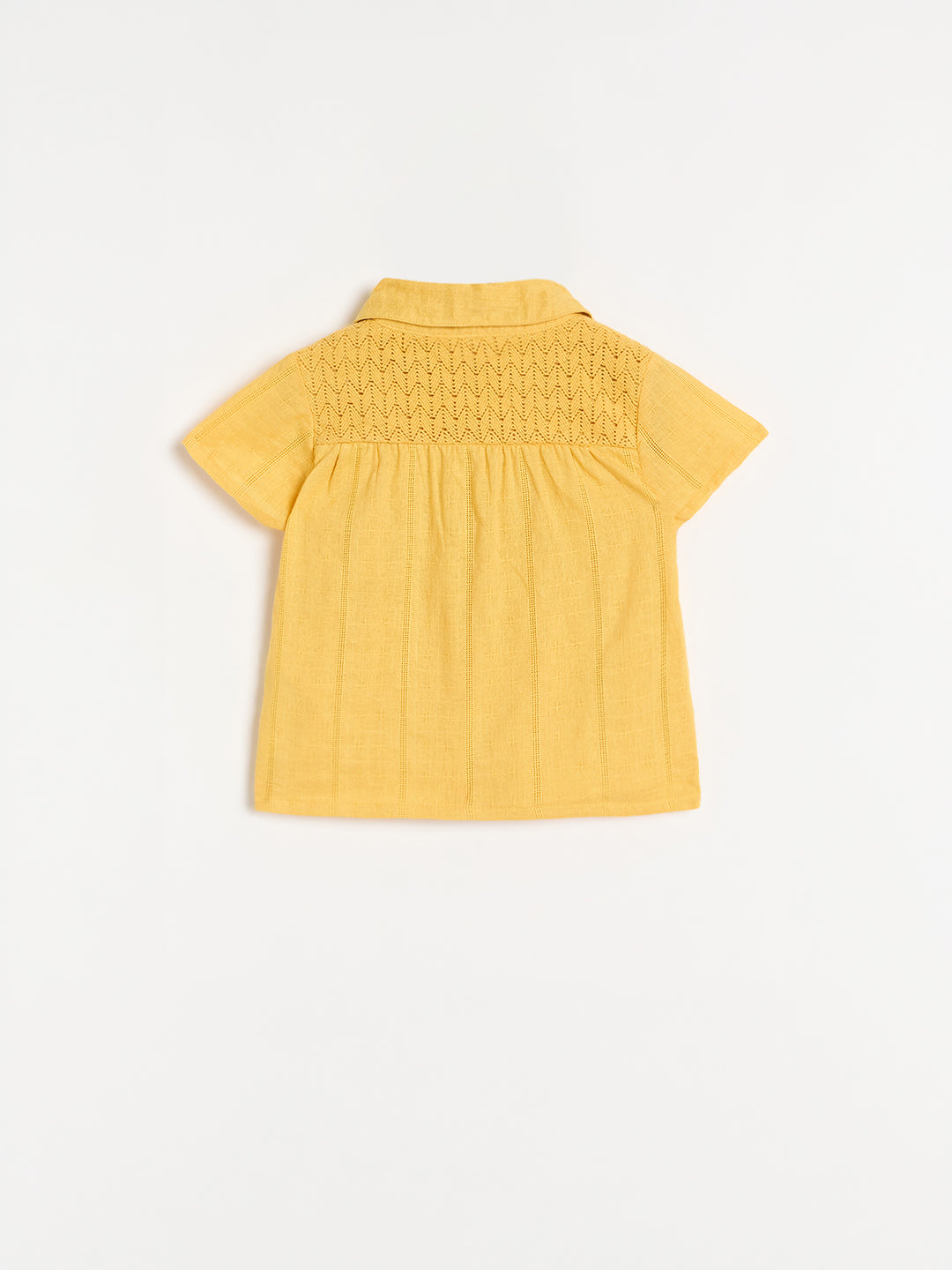 Blue Giraffe Girls Yellow Solid Regular Fit Pure Cotton Top