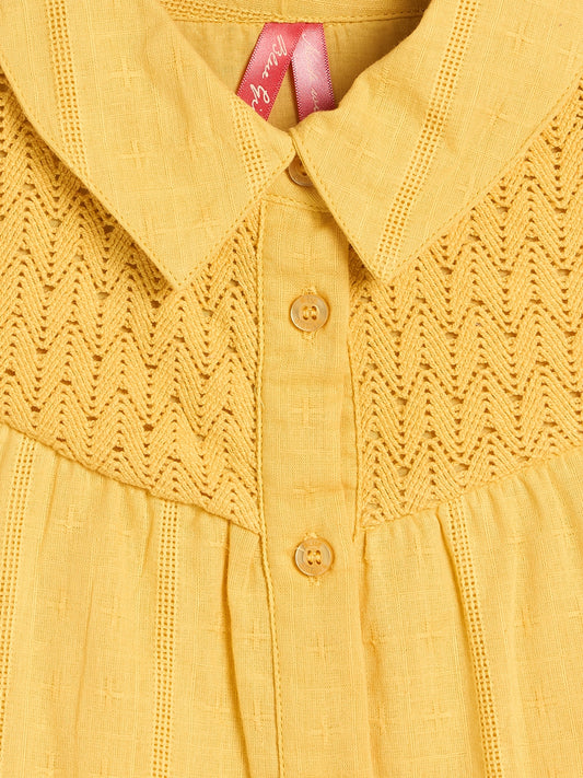Blue Giraffe Girls Yellow Solid Regular Fit Pure Cotton Top
