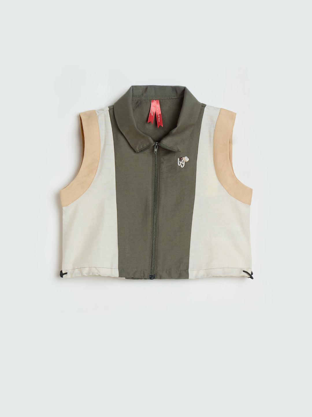 Blue Giraffe Girls Olive Green Colorblock Boxy Fit Top