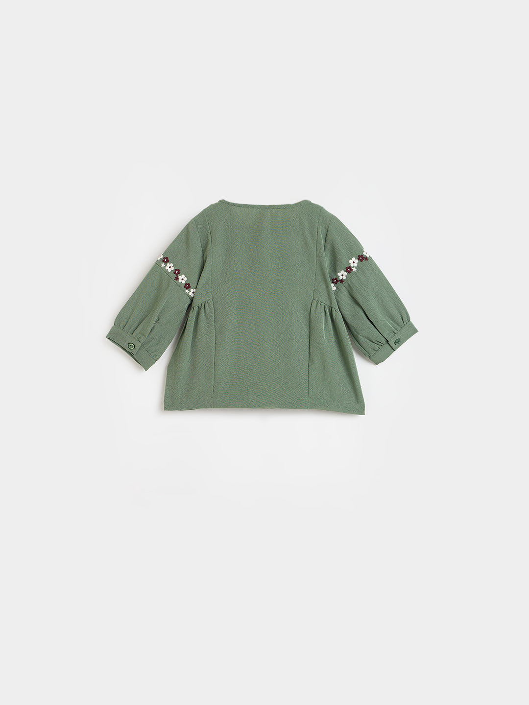 Blue Giraffe Girls Olive Green Embroidered Fit & Flared Top