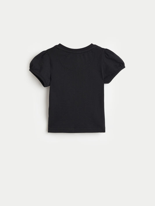 Blue Giraffe Girls Cotton Black Printed T-Shirt