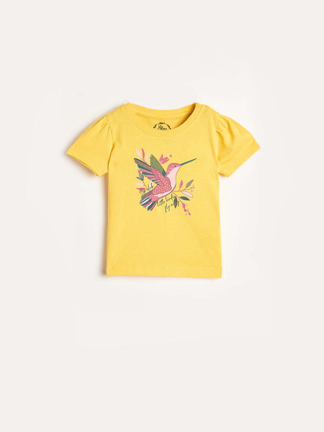 Blue Giraffe Girls Yellow Printed Round Neck T-Shirt