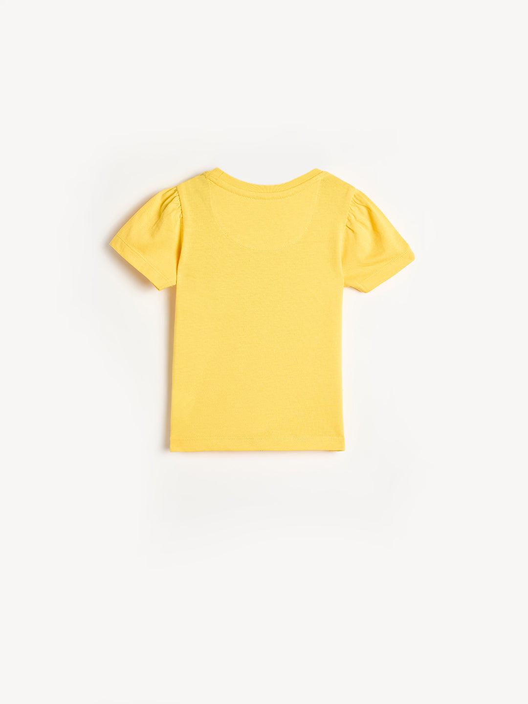 Blue Giraffe Girls Yellow Printed Round Neck T-Shirt