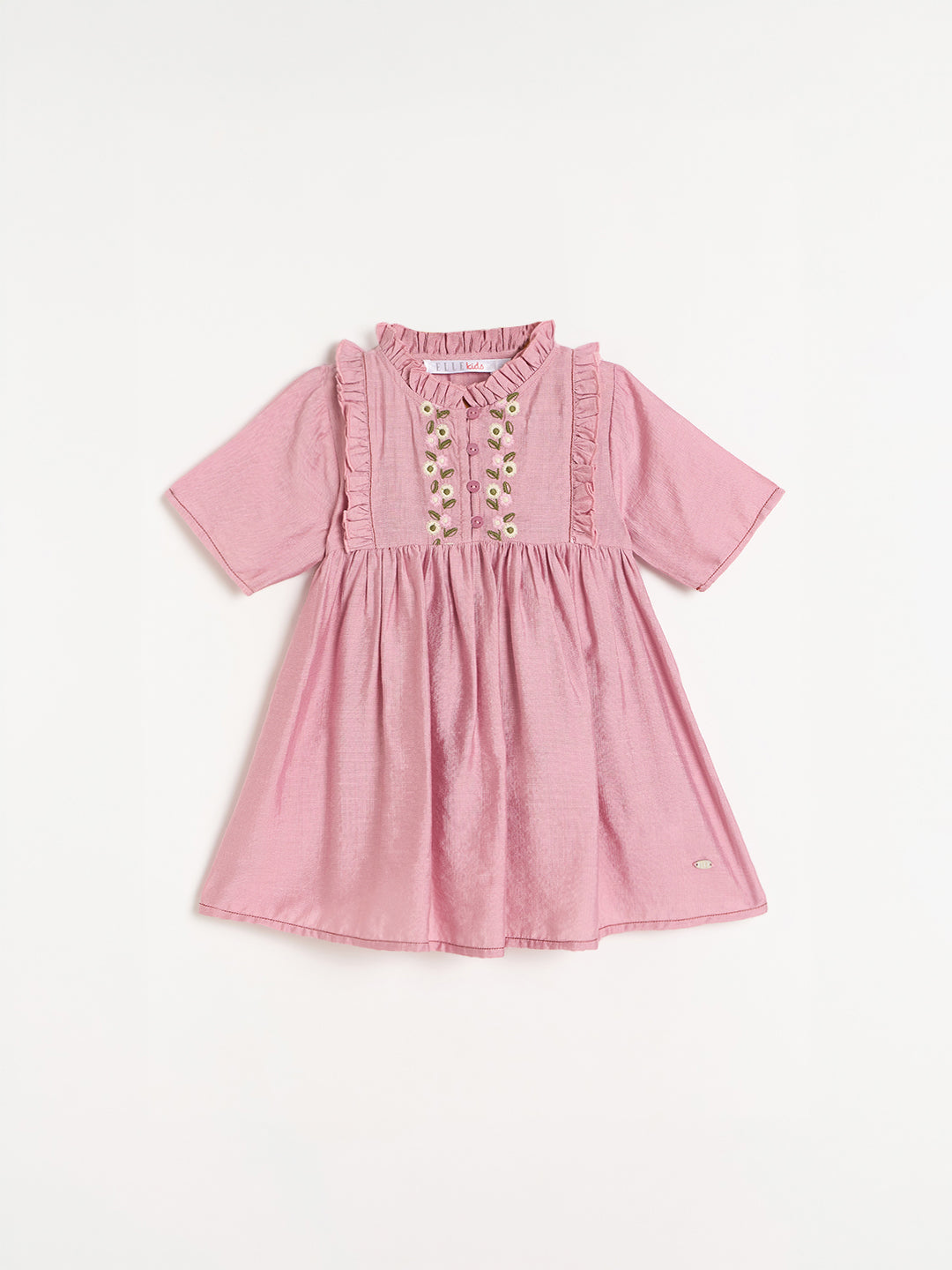 Elle Girls Pink Embroidered Flared Fit Dress