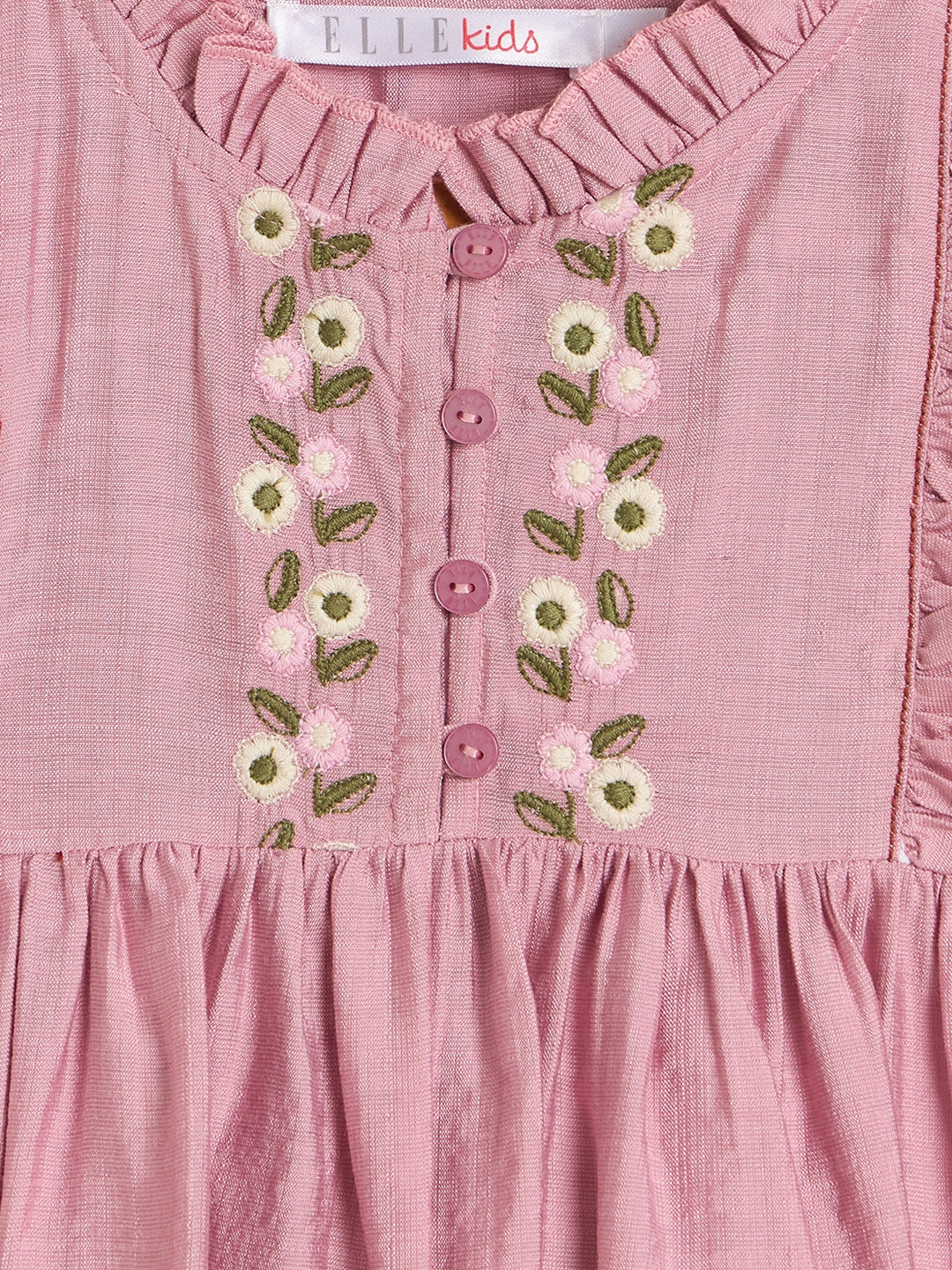 Elle Girls Pink Embroidered Flared Fit Dress
