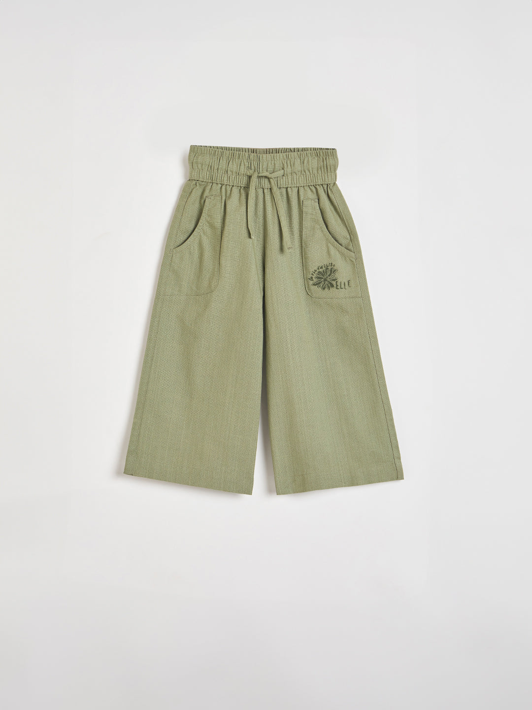 Elle Girls Green Solid Regular Fit Pure Cotton Trouser
